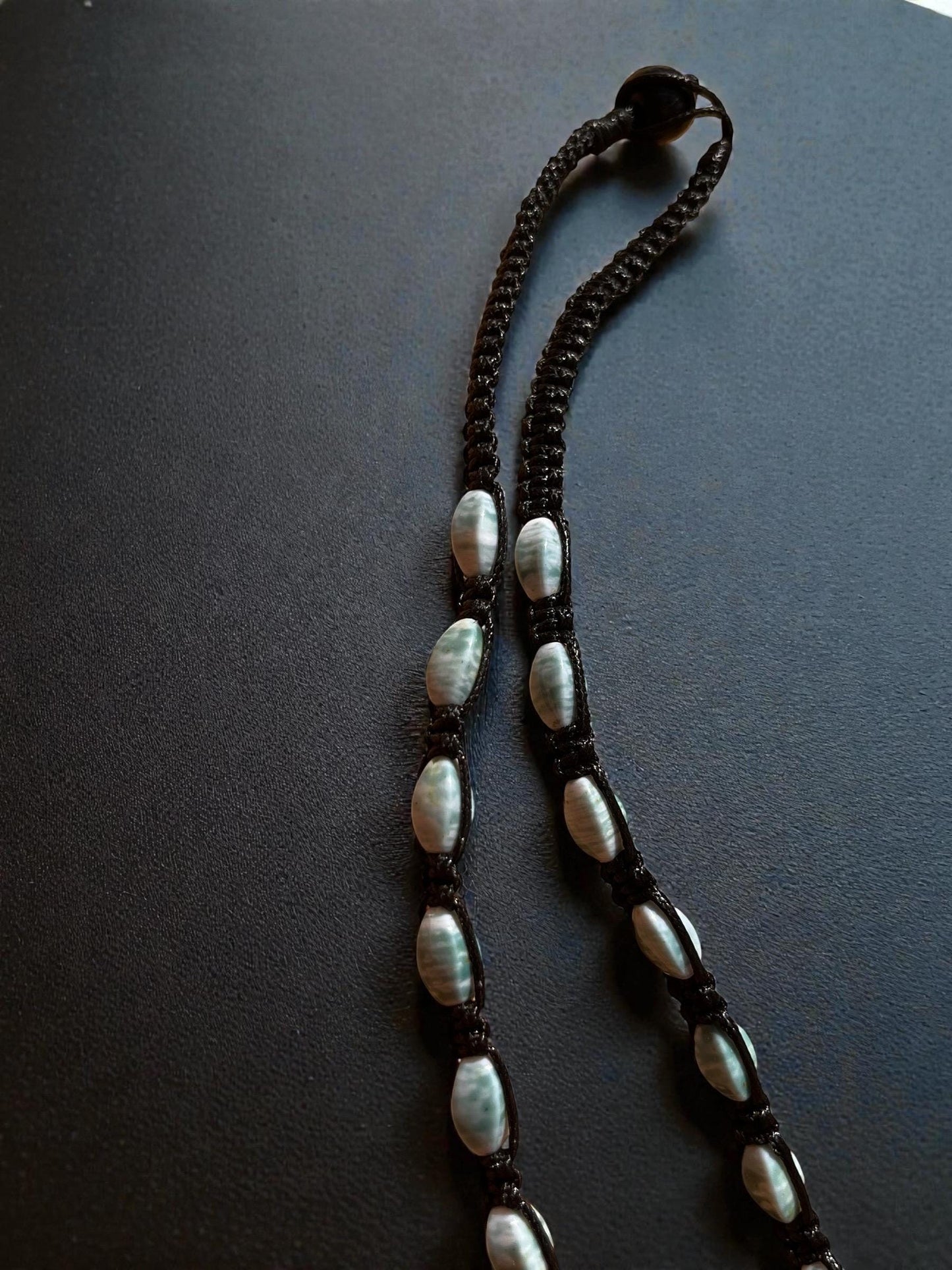 Aquamarine Beaded Cord Necklace | Boho Stone Necklace | Beach Style Necklace | Minimalist Beaded Necklace | Surfer Jewelry