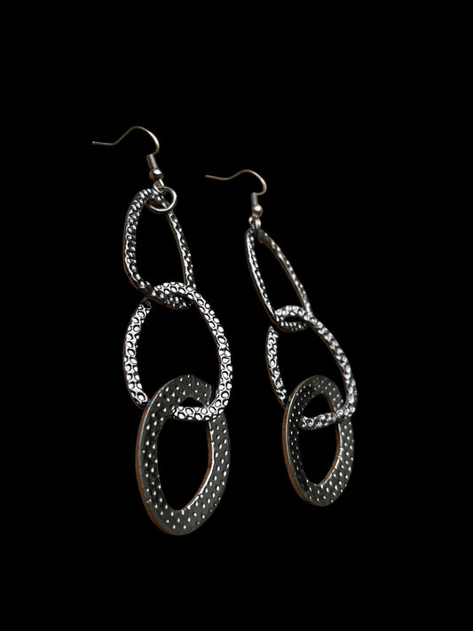 Long Silver Statement Earrings | Geometric Hammered Dangle Earrings | Modern Sculptural Jewelry | Artistic Lightweight Earrings