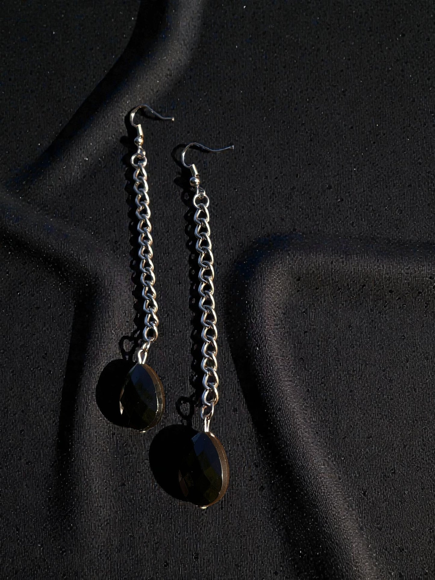 Black Geometric Teardrop Chain Industrial Earrings