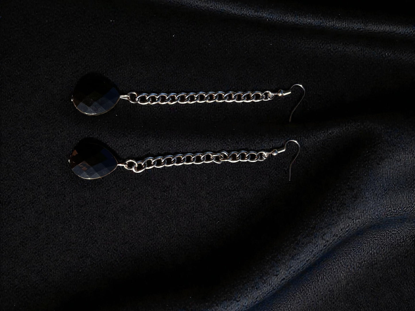 Black Geometric Teardrop Chain Industrial Earrings