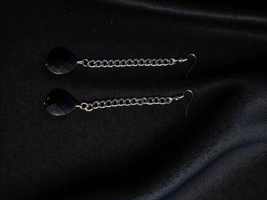 Black Geometric Teardrop Chain Industrial Earrings
