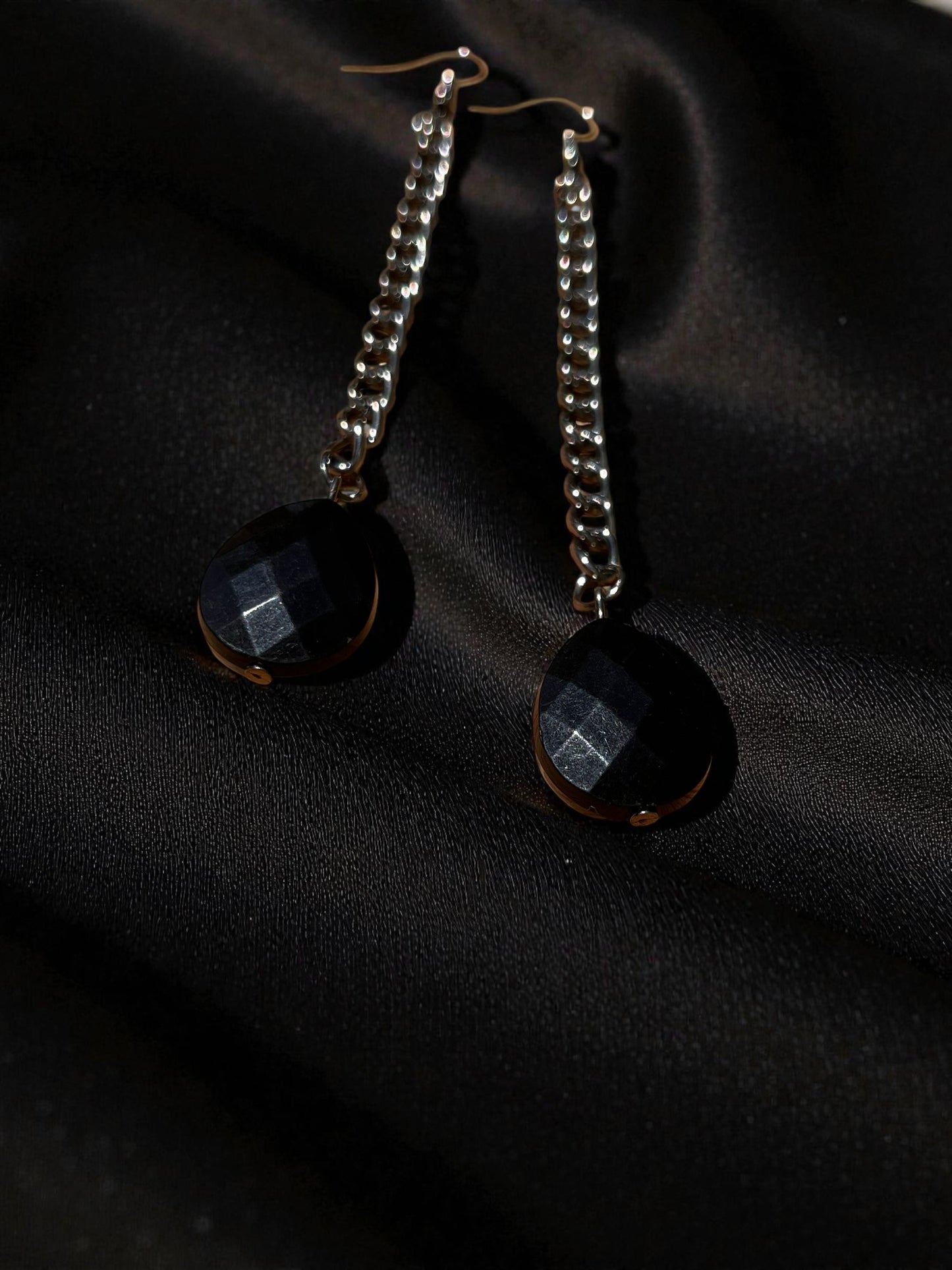 Black Geometric Teardrop Chain Industrial Earrings