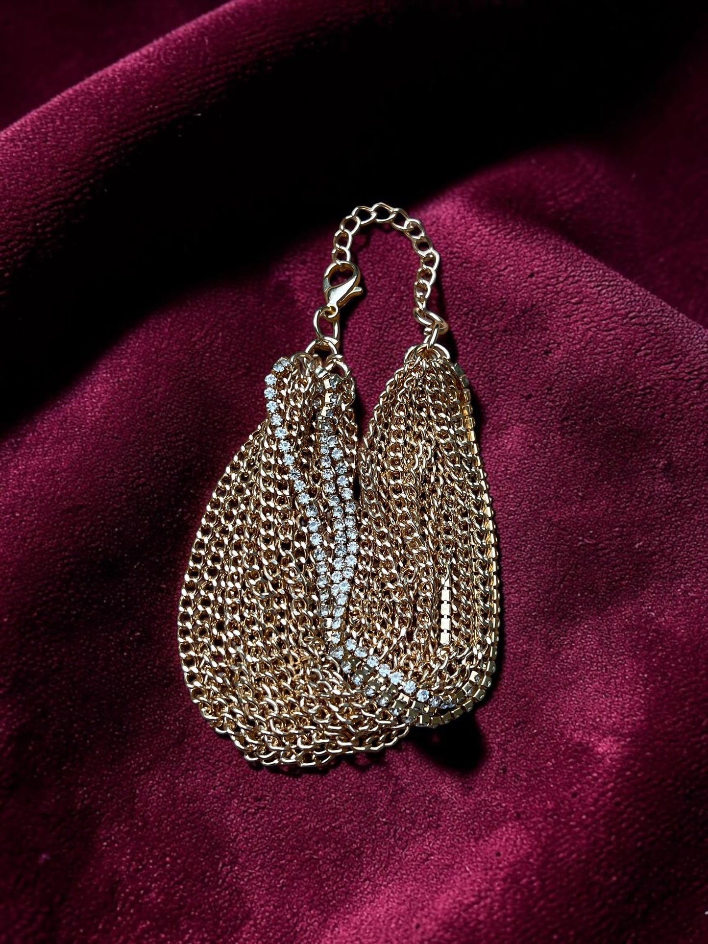 Golden Cascade Crystal Chain Bracelet