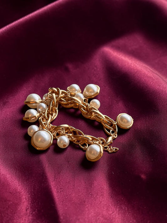 Pearl Gold Charm Bracelet