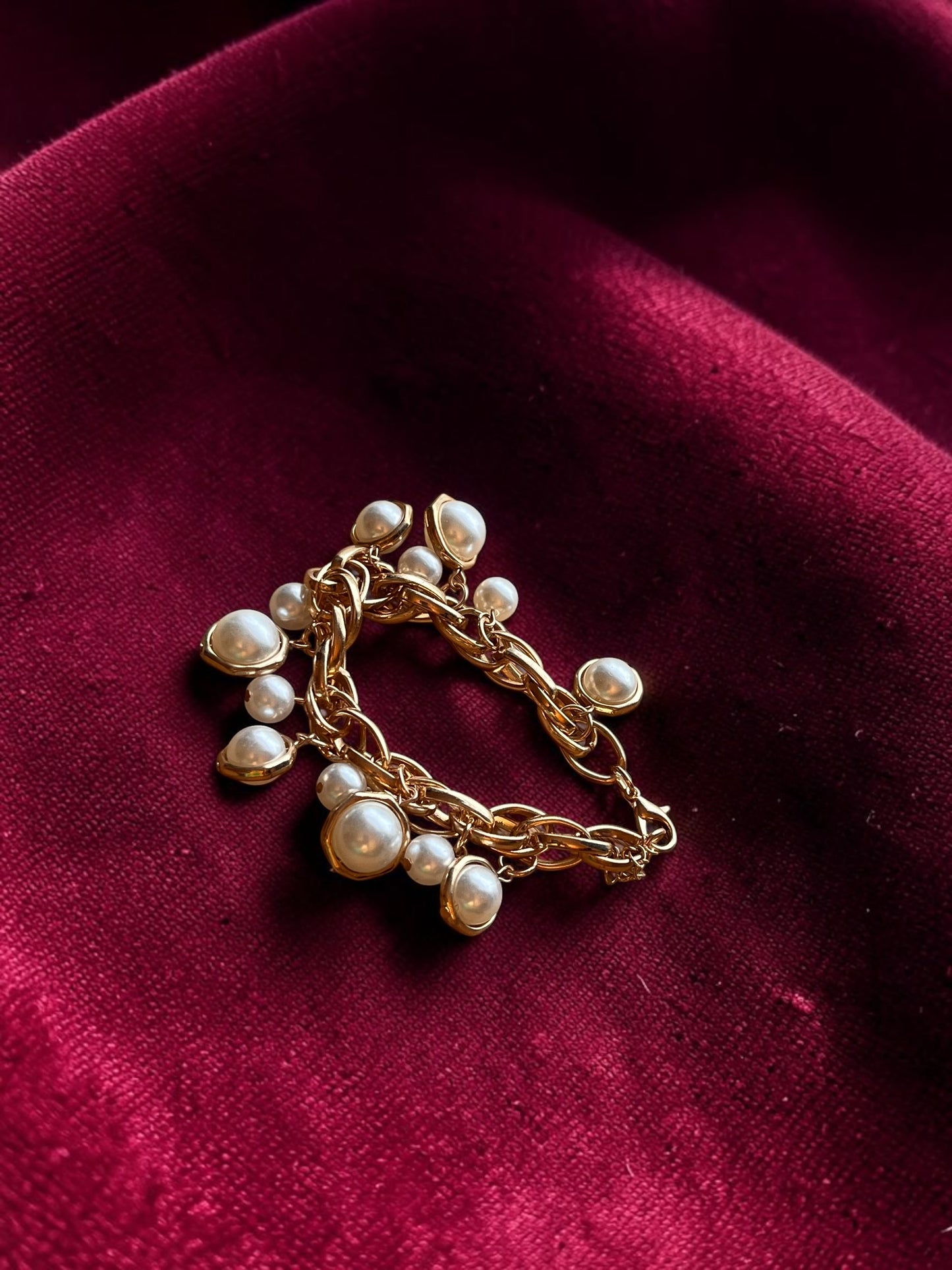Pearl Gold Charm Bracelet