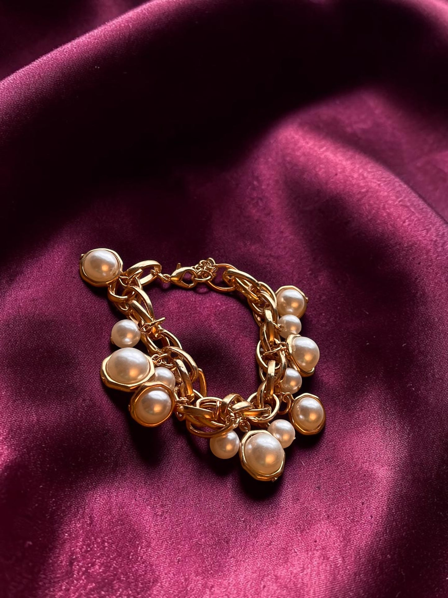 Pearl Gold Charm Bracelet