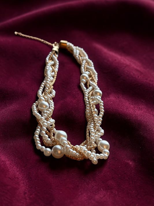 Pearl Gold Braided Necklace