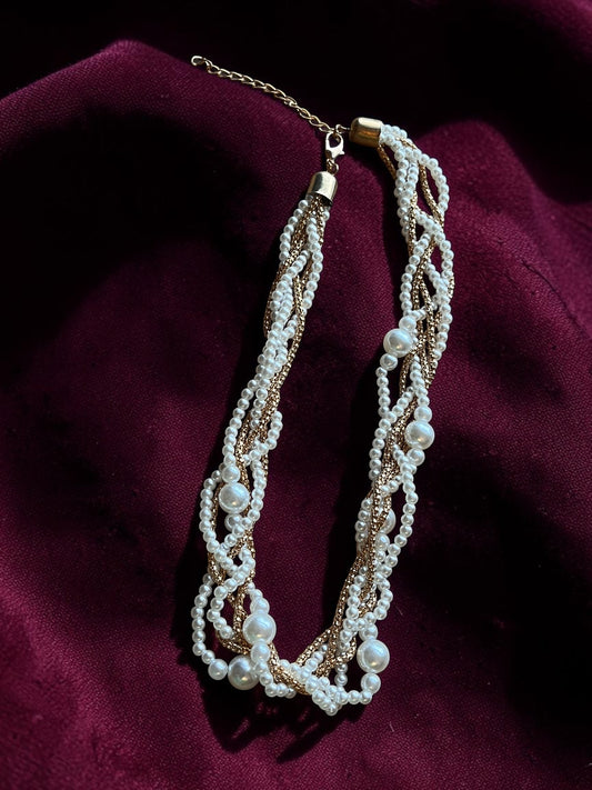Pearl Gold Braided Necklace