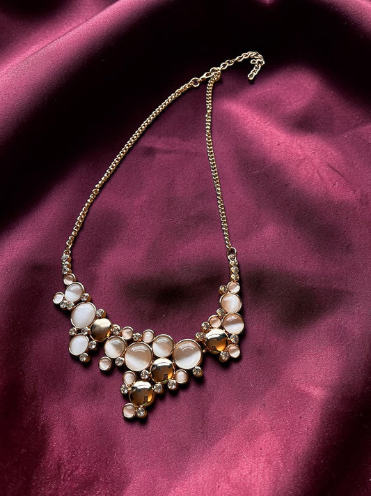 Champagne Crystal Necklace | Gold Tone Rhinestone Bracelet | Bridal Jewelry | Elegant Statement Necklace