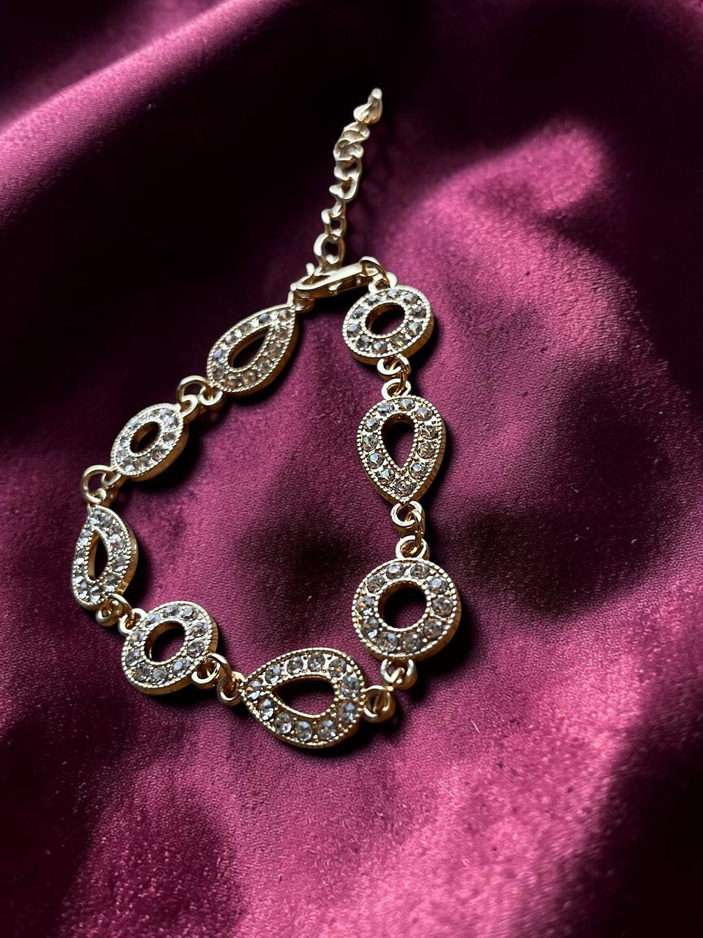 Champagne Crystal Bracelet | Gold Tone Rhinestone Bracelet | Bridal Jewelry | Elegant Statement Bracelet