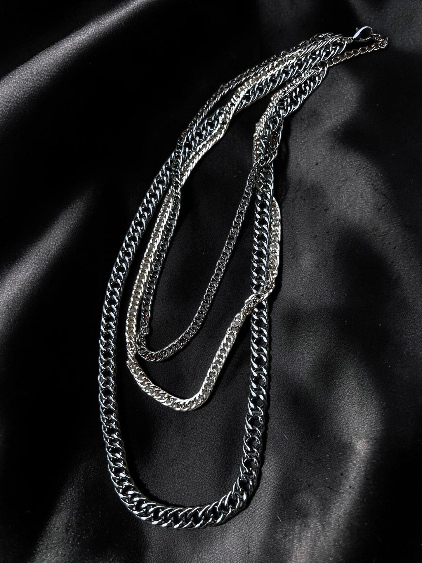 Layered Gunmetal Silver Curb Chain