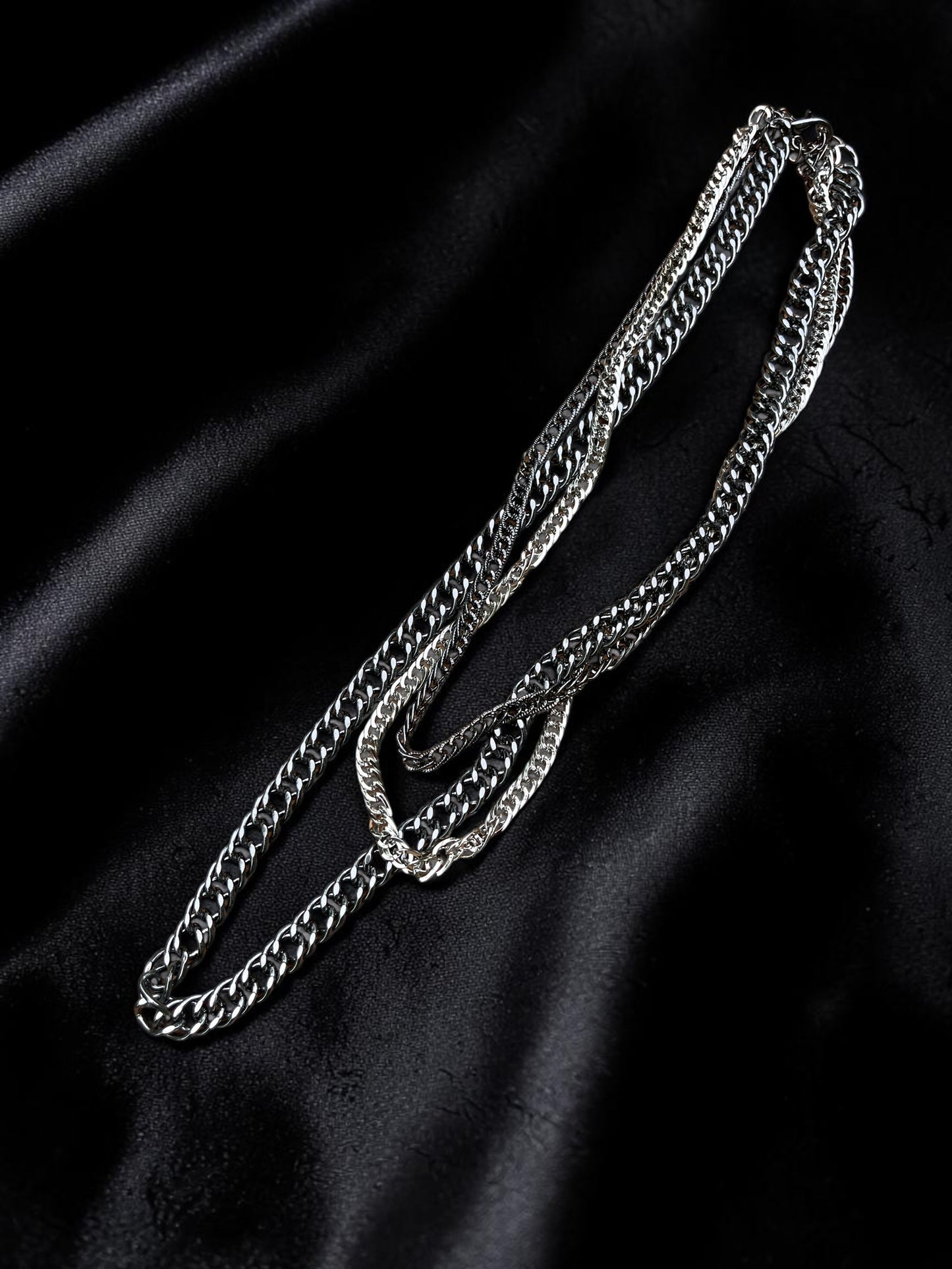 Layered Gunmetal Silver Curb Chain