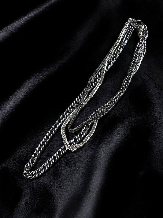Layered Gunmetal Silver Curb Chain