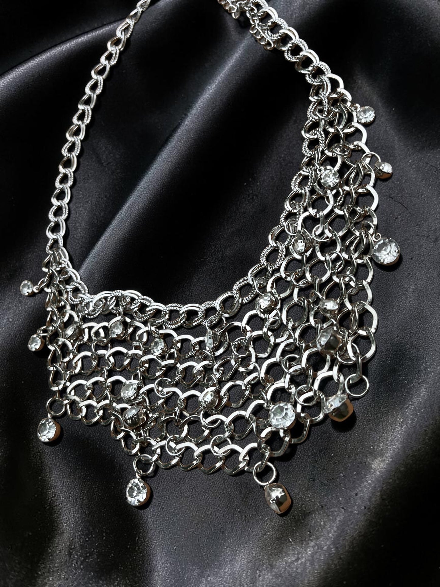 Silver Chainmail Sparkle Cuban Chain Necklace