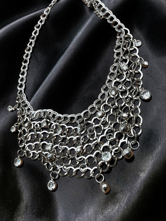 Silver Chainmail Sparkle Cuban Chain Necklace