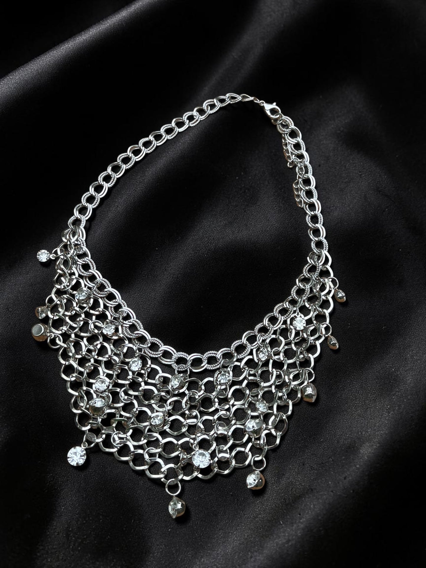 Silver Chainmail Sparkle Cuban Chain Necklace