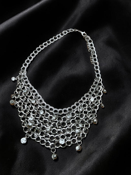 Silver Chainmail Sparkle Cuban Chain Necklace