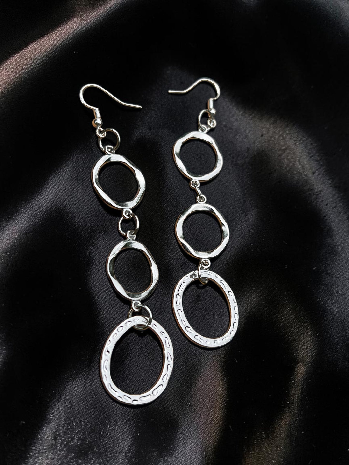 Silver Hammered Hoop Drop Earrings