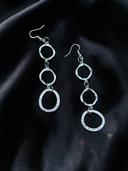 Silver Hammered Hoop Drop Earrings