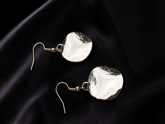 Large Silver Disc Earrings | Lightweight Mirror Finish Statement Earrings | Modern Minimalist Dangle Earrings | Handmade Everyday Jewelry