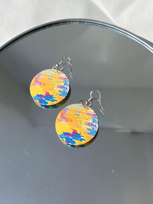 Colorful Abstract Disc Earrings | Lightweight Statement Earrings | Modern Art Inspired Jewelry | Handmade Circle Dangles | Colorful Gift for Her