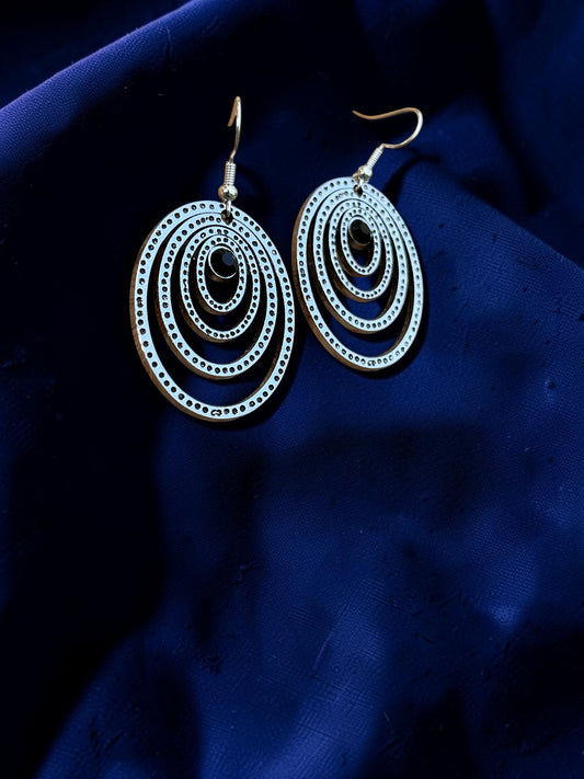 Large Silver Concentric Circle Earrings | Statement Geometric Dangle Earrings | Art Deco Inspired Jewelry | Lightweight Silver Earrings | Gift for Her