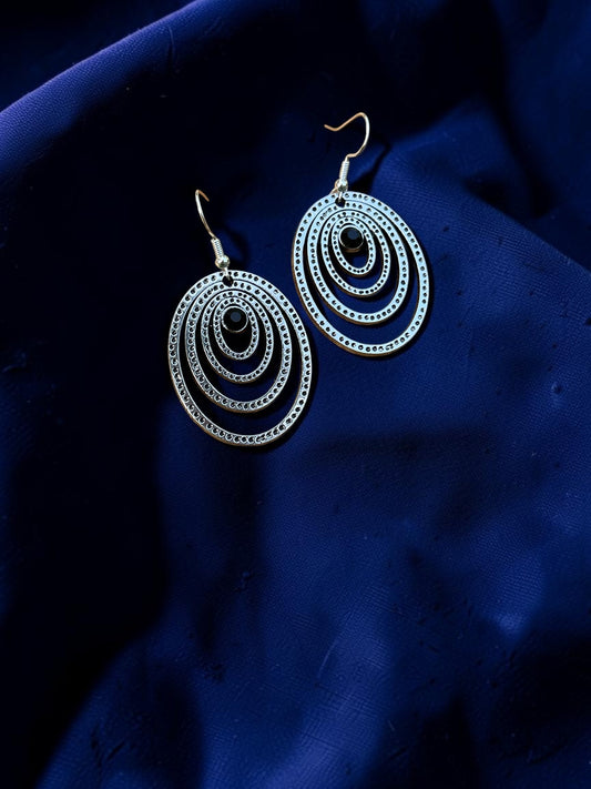 Large Silver Concentric Circle Earrings | Statement Geometric Dangle Earrings | Art Deco Inspired Jewelry | Lightweight Silver Earrings | Gift for Her