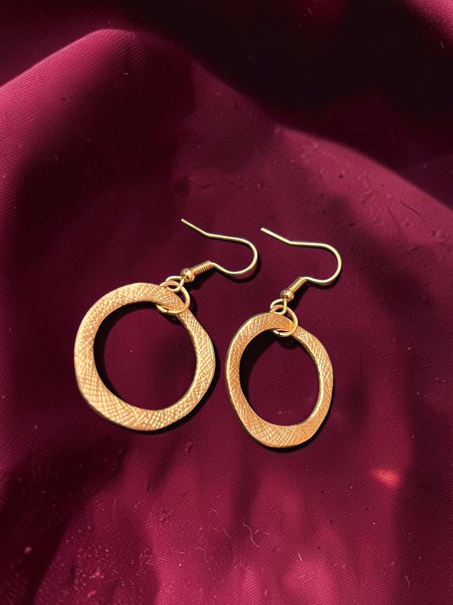 Textured Gold Circle Earrings | Everyday Gold Drop Earrings | Lightweight Dangle Earrings