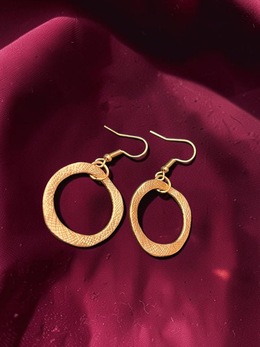 Textured Gold Circle Earrings | Everyday Gold Drop Earrings | Lightweight Dangle Earrings