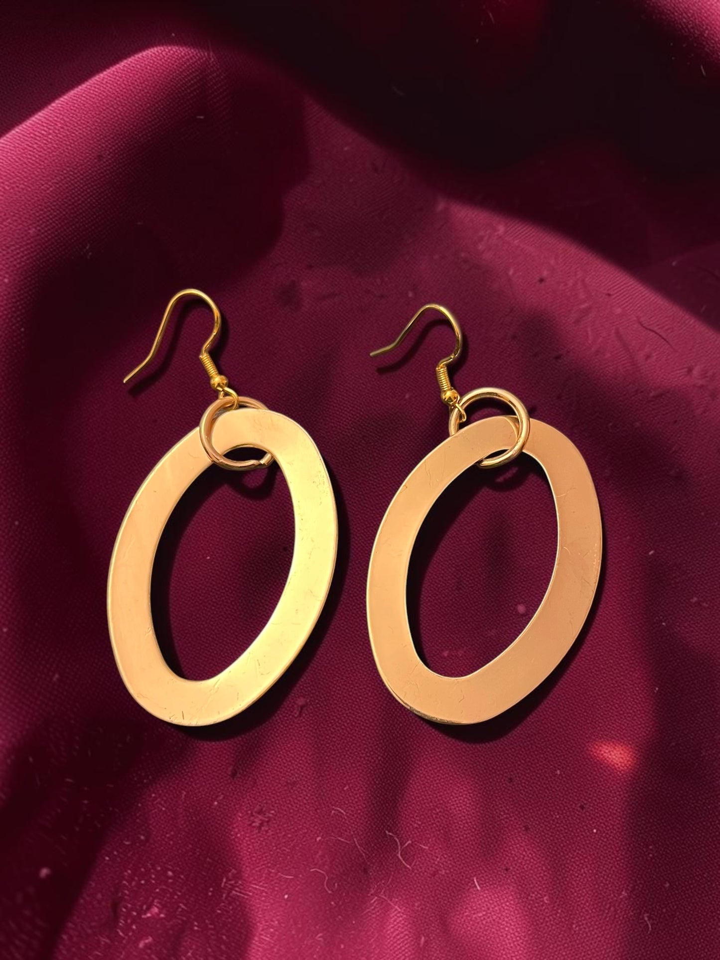 Oversized Gold Oval Earrings | Large Statement Drop Earrings | Modern Gold Dangle Earrings