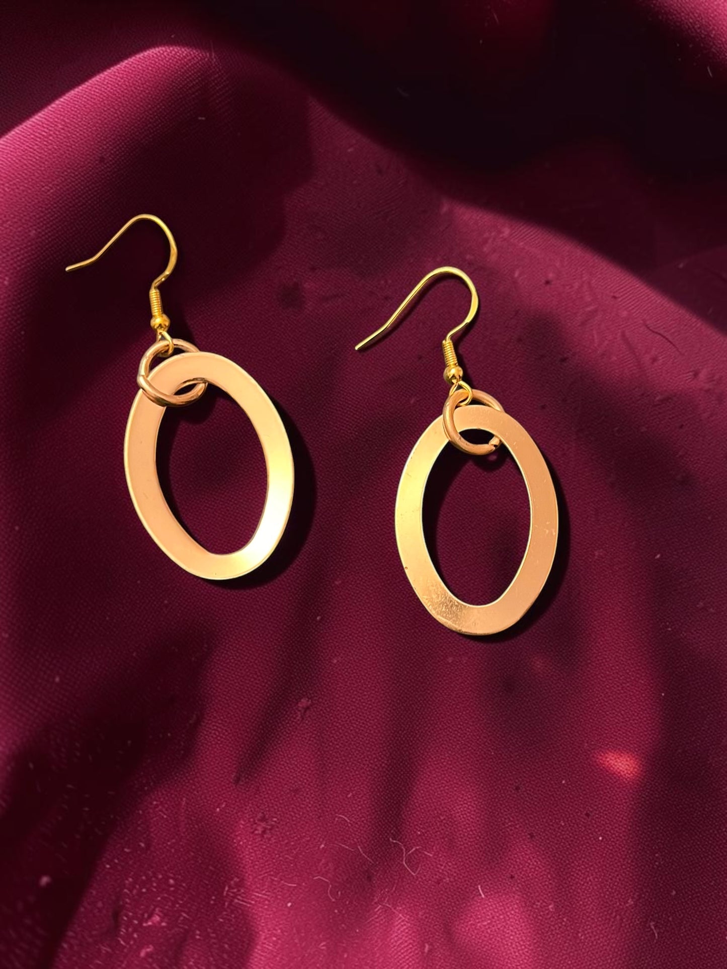 Gold Oval Drop Earrings | Modern Gold Dangle Earrings | Lightweight Everyday Statement Earrings