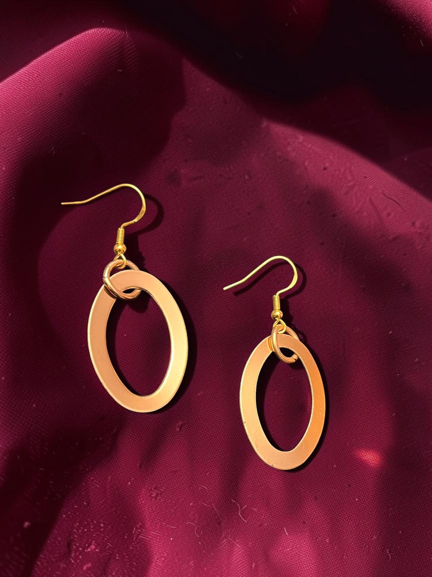 Gold Oval Drop Earrings | Modern Gold Dangle Earrings | Lightweight Everyday Statement Earrings