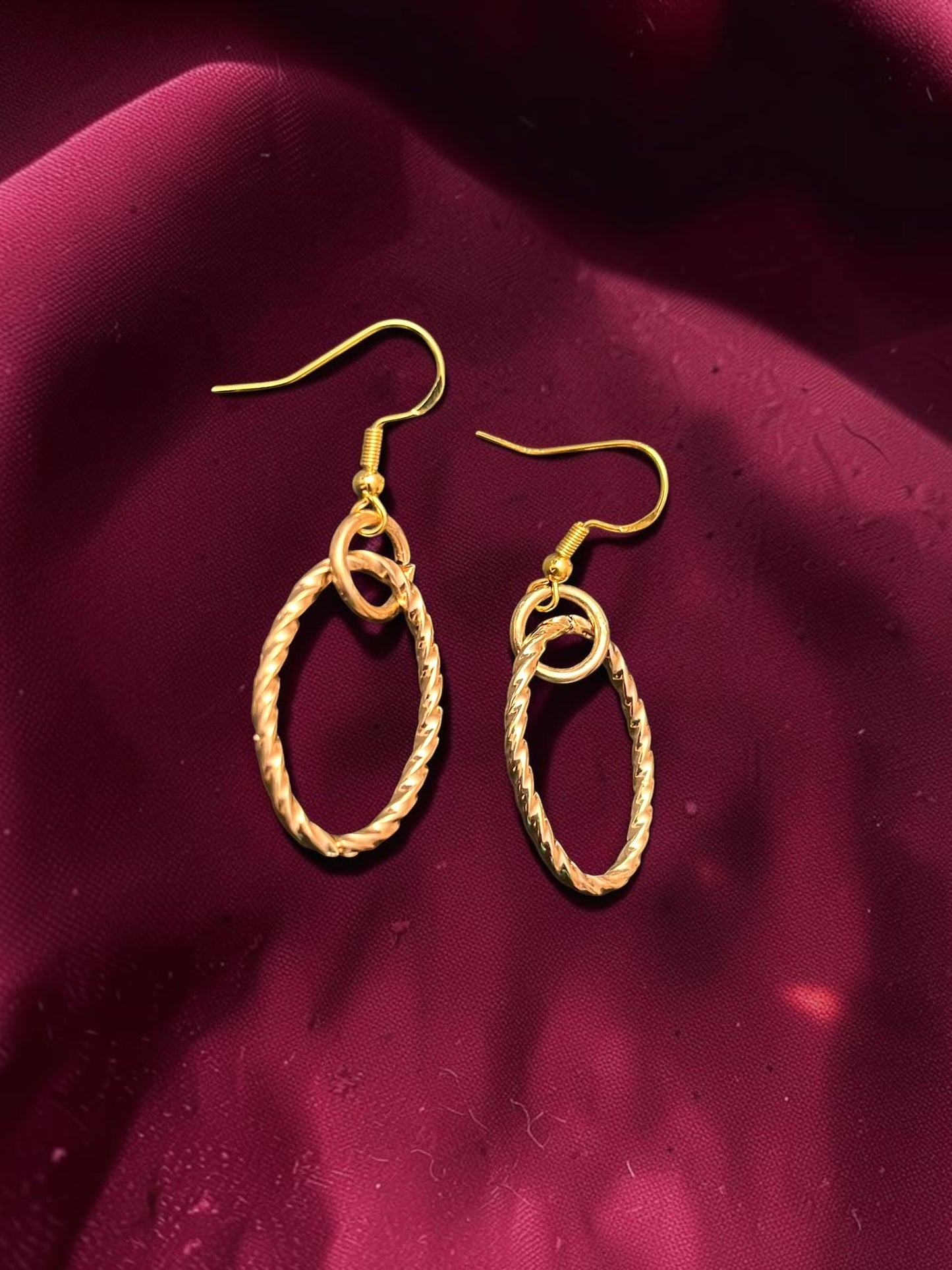 Twisted Gold Oval Drop Earrings | Textured Gold Dangle Earrings | Greek Inspired Statement Earring