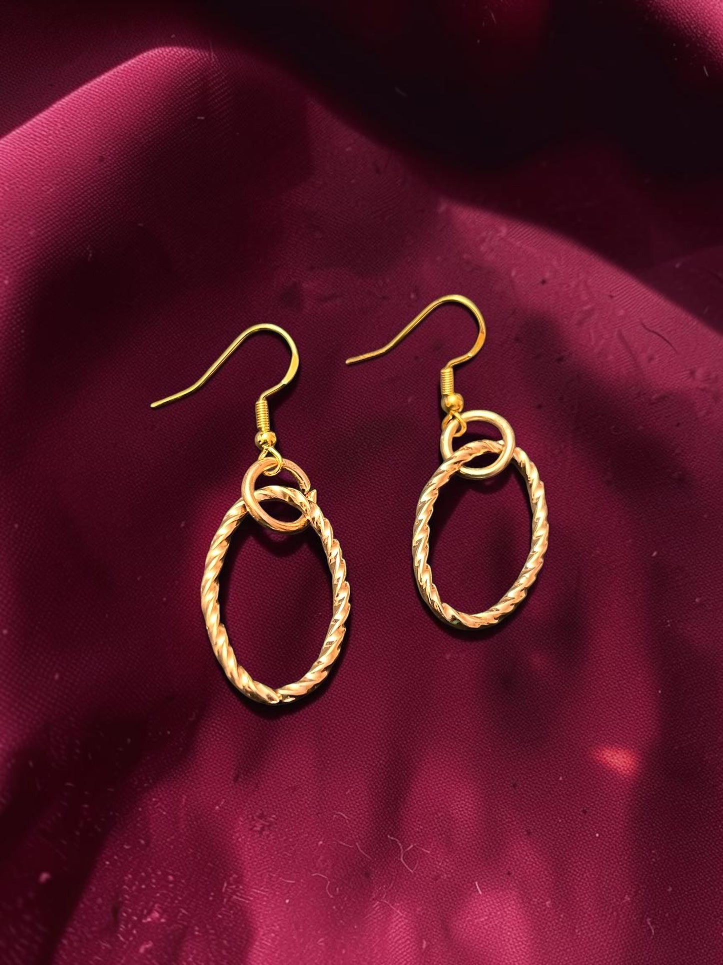 Twisted Gold Oval Drop Earrings | Textured Gold Dangle Earrings | Greek Inspired Statement Earring