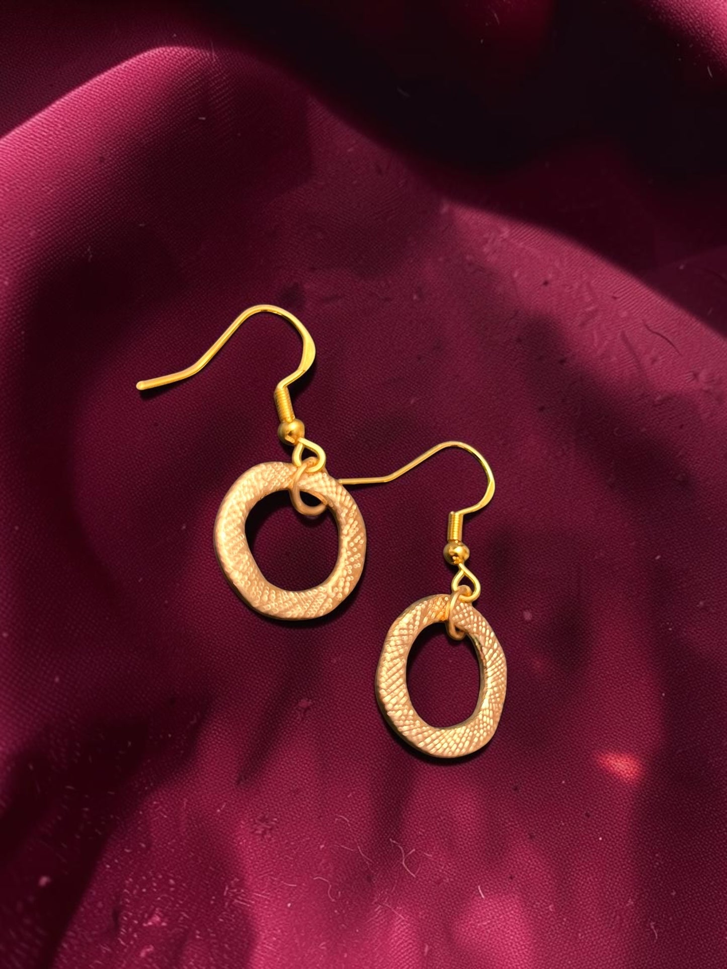 Textured Gold Circle Earrings | Small Open Circle Drop Earrings | Geometric Gold Dangle Earrings | Everyday Gold Jewelry