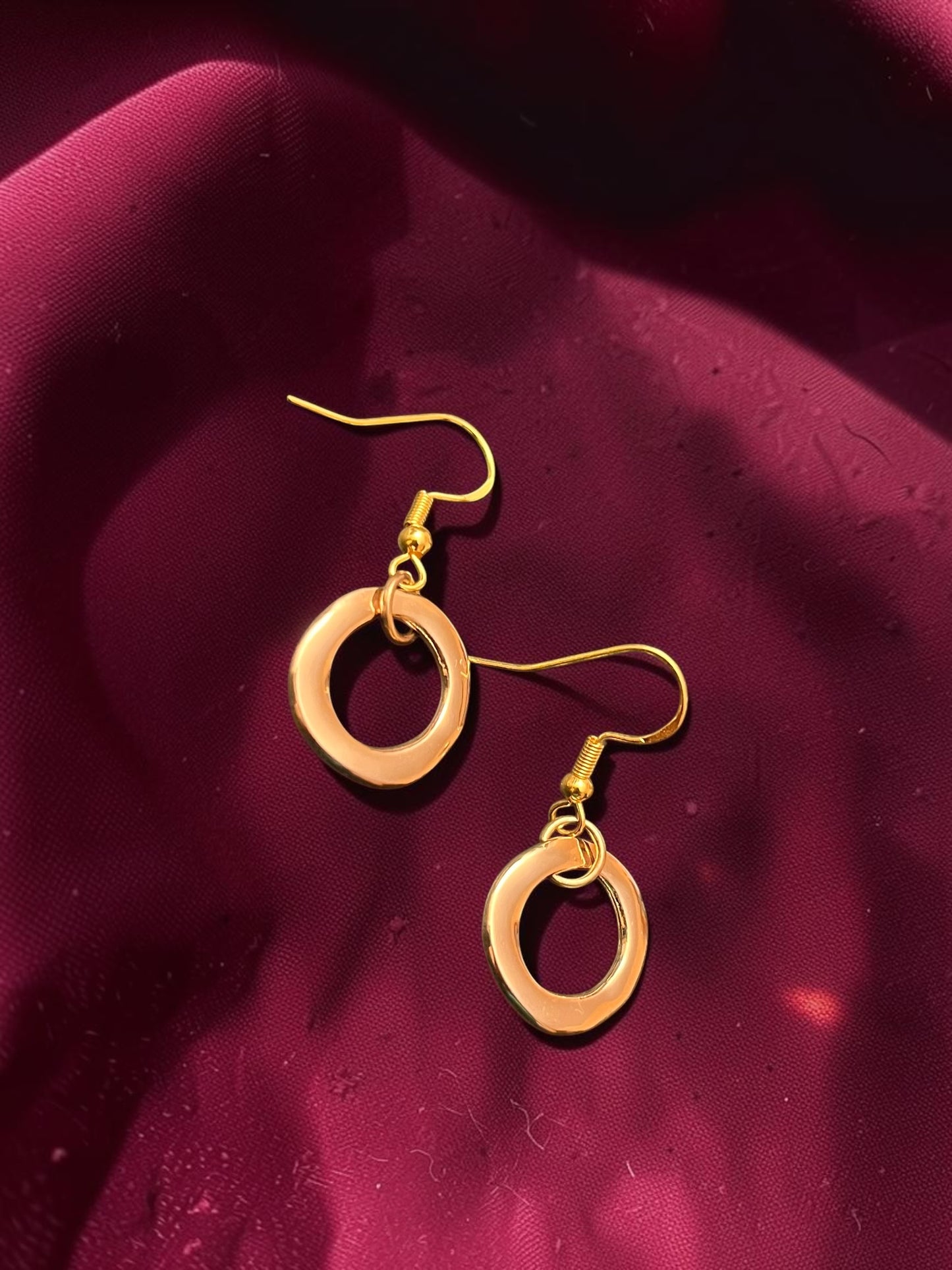 Small Gold Circle Drop Earrings | Polished Open Circle Dangle Earrings | Minimalist Gold Earrings | Everyday Geometric Jewelr