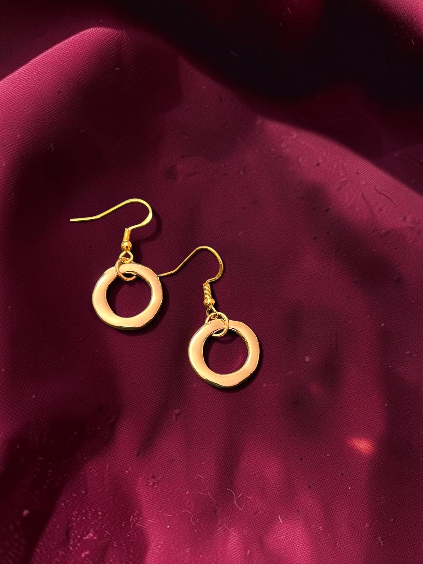 Small Gold Circle Drop Earrings | Polished Open Circle Dangle Earrings | Minimalist Gold Earrings | Everyday Geometric Jewelr