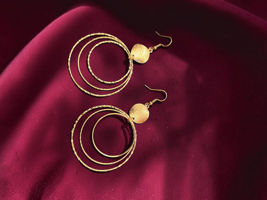 Gold Triple Hoop Earrings | Hammered Gold Statement Earrings | Layered Circle Dangle Earrings | Boho Geometric Jewelry | Gift for Her