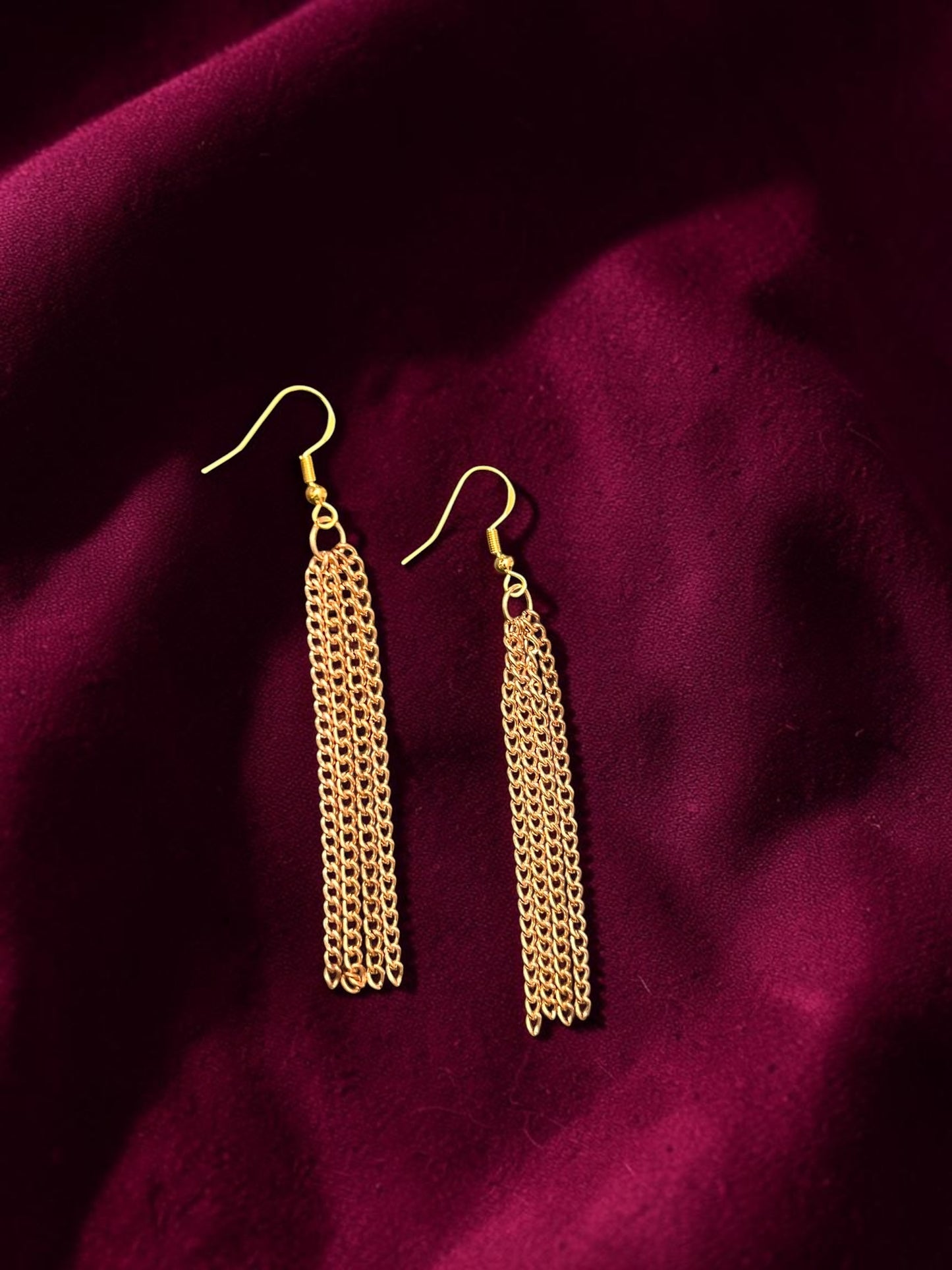 Gold Chain Tassel Earrings | 3 Inch Long Dangle Earrings | Gold Fringe Earrings | Statement Drop Earrings | Lightweight Jewelry