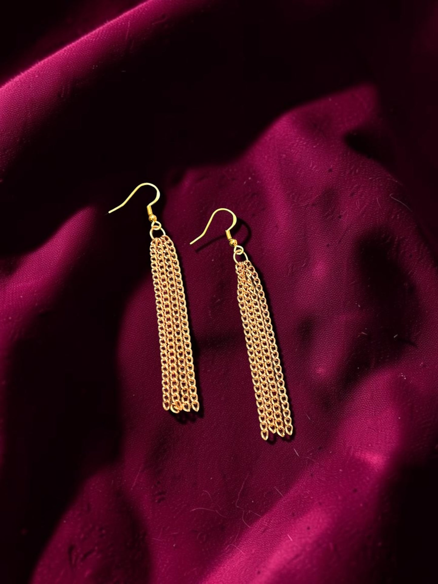 Gold Chain Tassel Earrings | 3 Inch Long Dangle Earrings | Gold Fringe Earrings | Statement Drop Earrings | Lightweight Jewelry