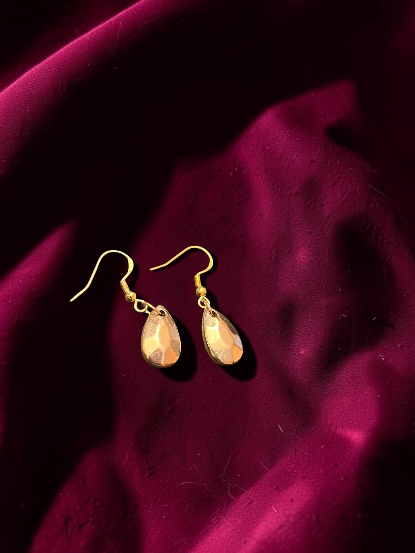 Hammered Gold Teardrop Earrings | Petite Gold Dangle Earrings | Minimalist Everyday Jewelry | Lightweight Drop Earrings | Gift for Her