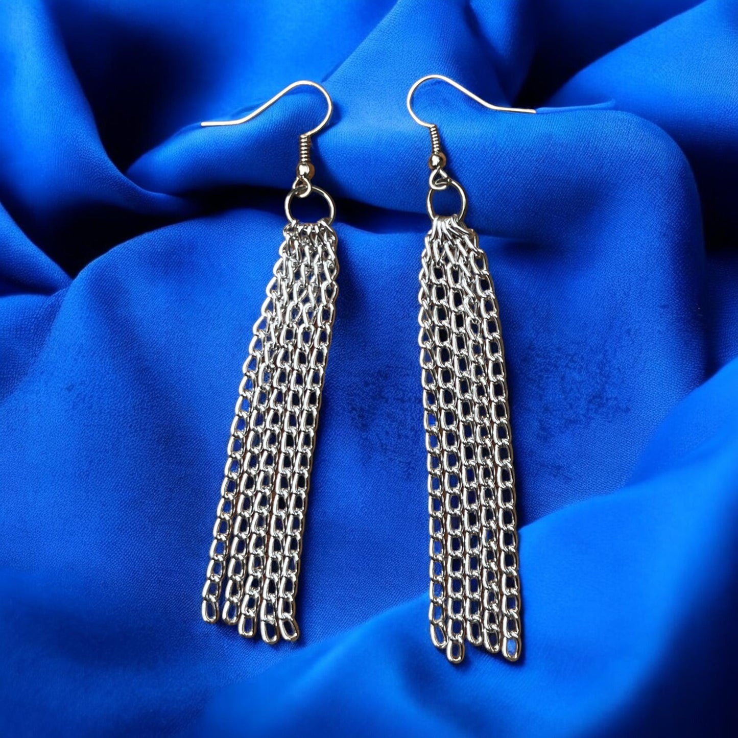 Silver Chain Tassel Earrings | Long Fringe Statement Dangle Earrings