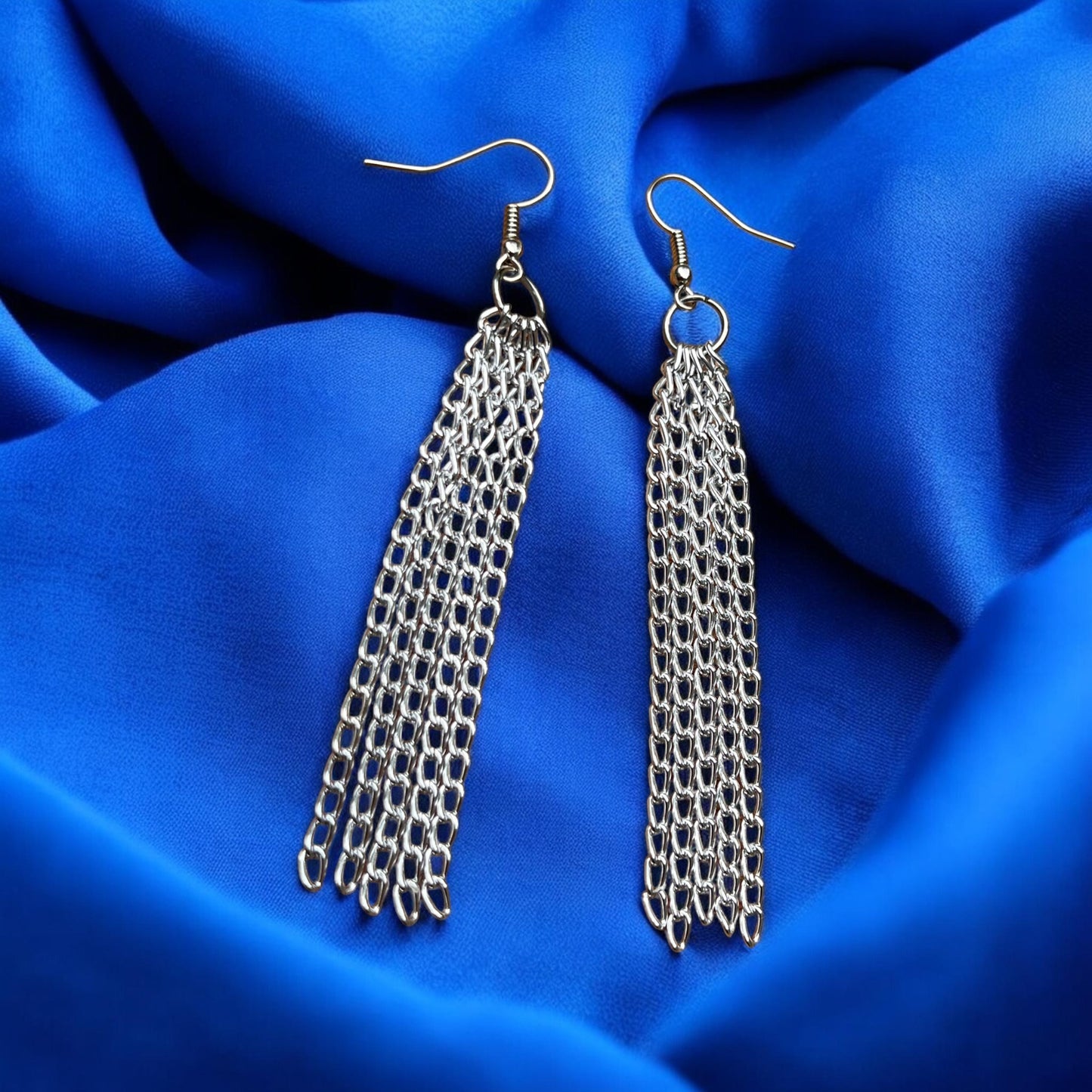 Silver Chain Tassel Earrings | Long Fringe Statement Dangle Earrings