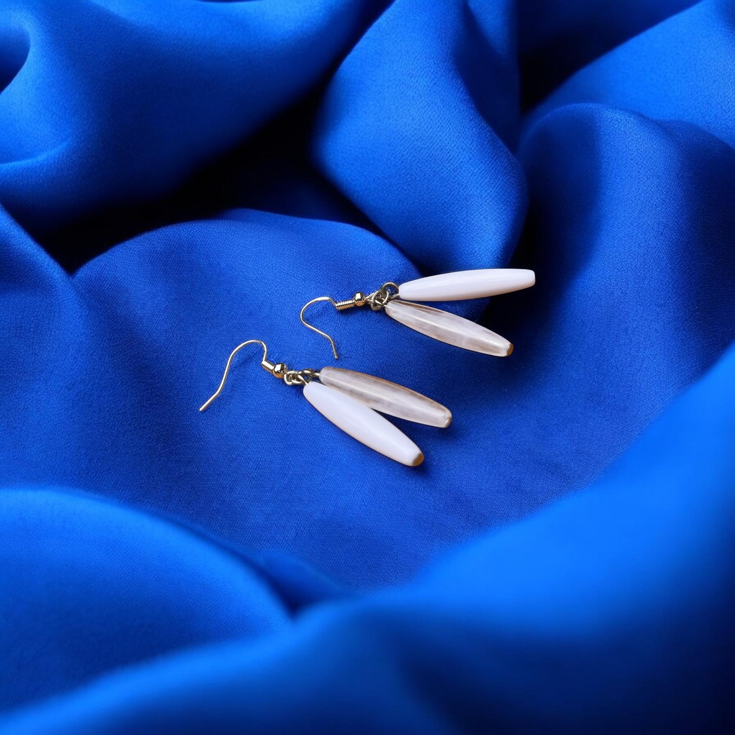 White & Clear Beaded Dangle Earrings | Long Double Drop Earrings