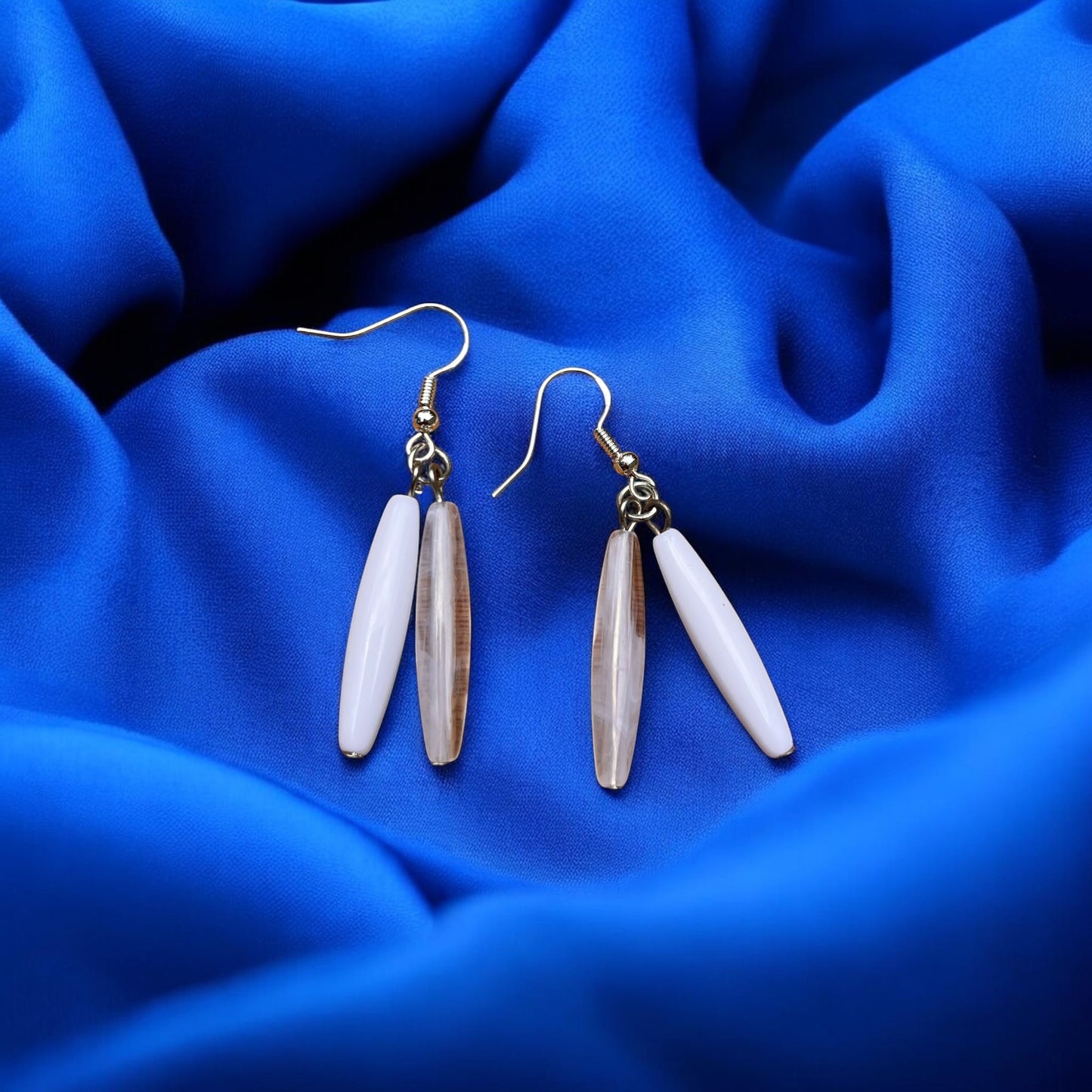 White & Clear Beaded Dangle Earrings | Long Double Drop Earrings