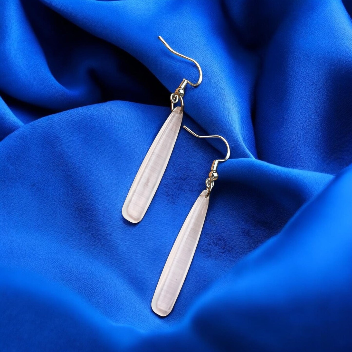 Translucent White Long Drop Earrings | Minimalist Dangle Earrings