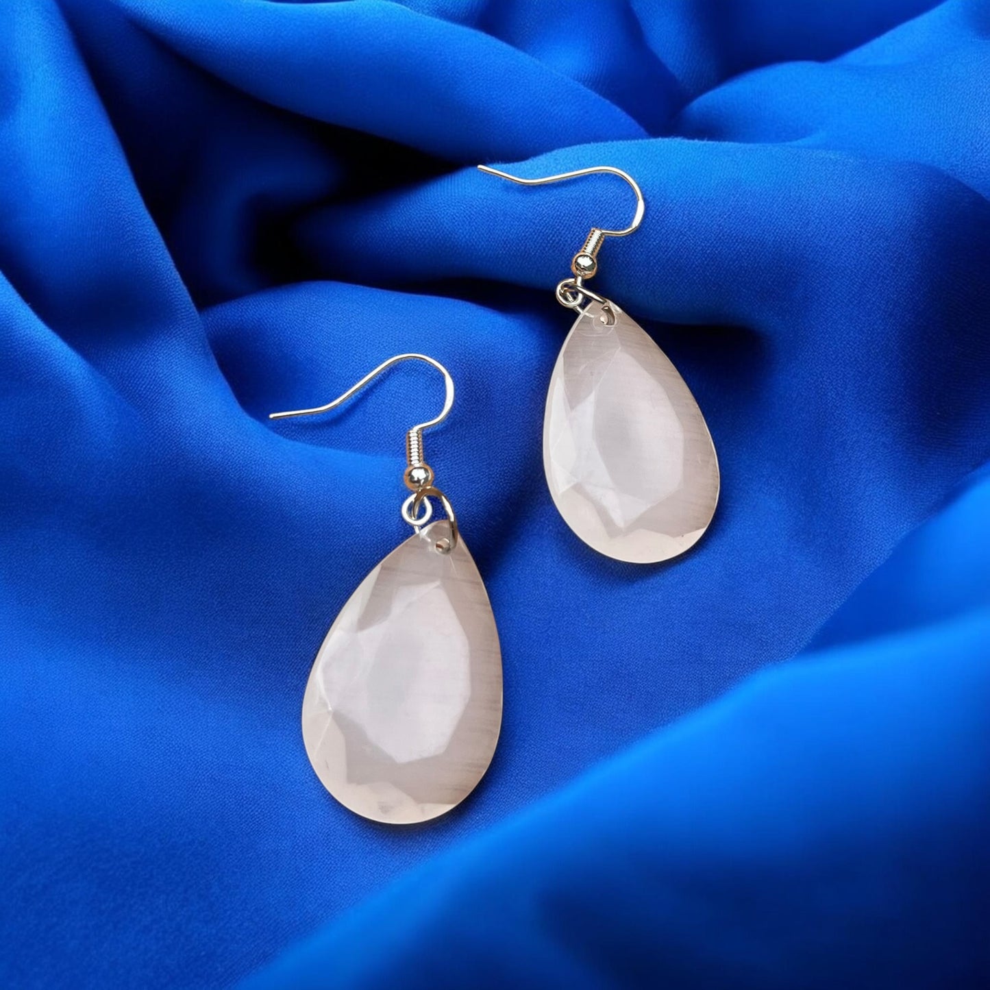 Faceted White Teardrop Earrings | Elegant Dangle Earrings