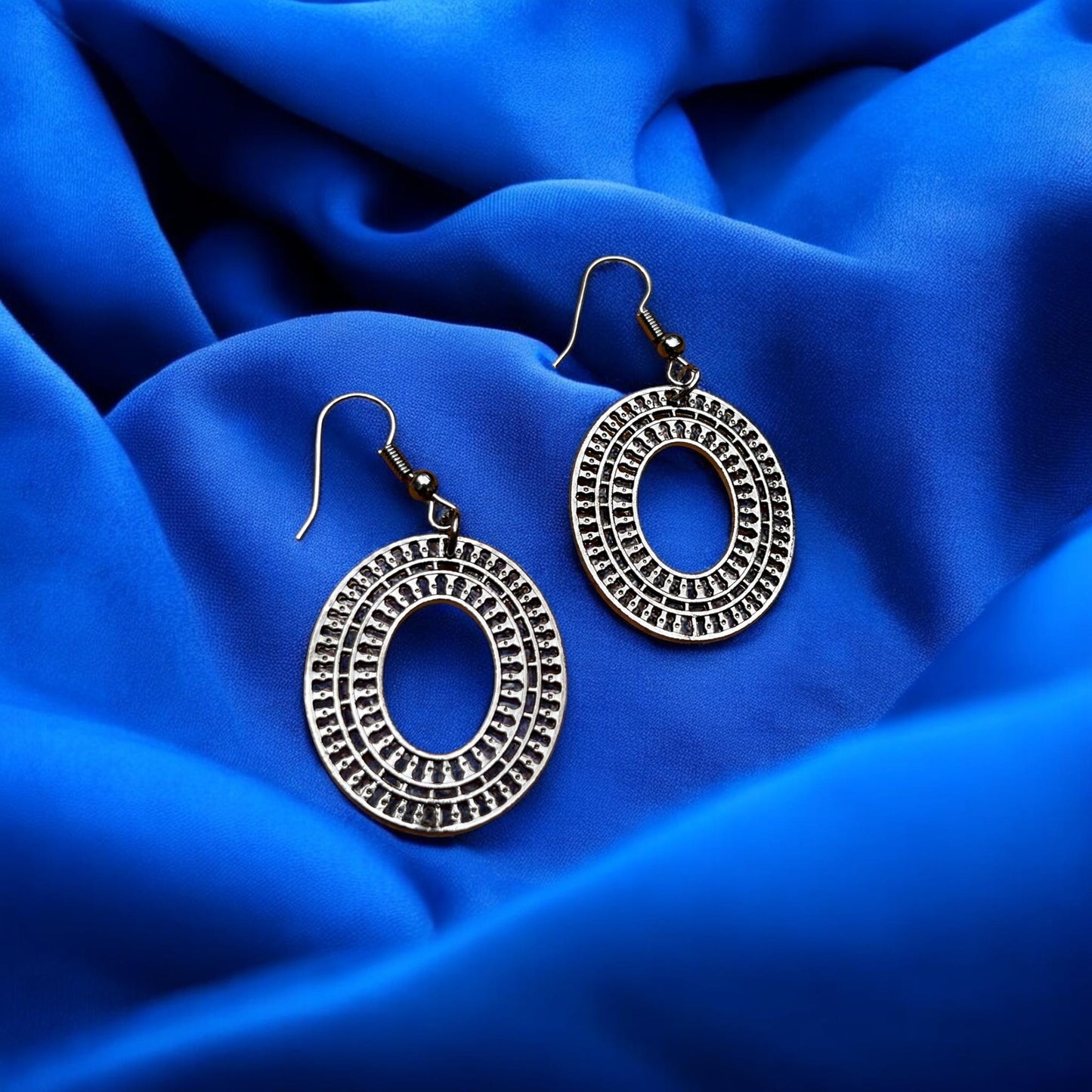 Large Gunmetal Openwork Oval Earrings | Geometric Statement Dangles