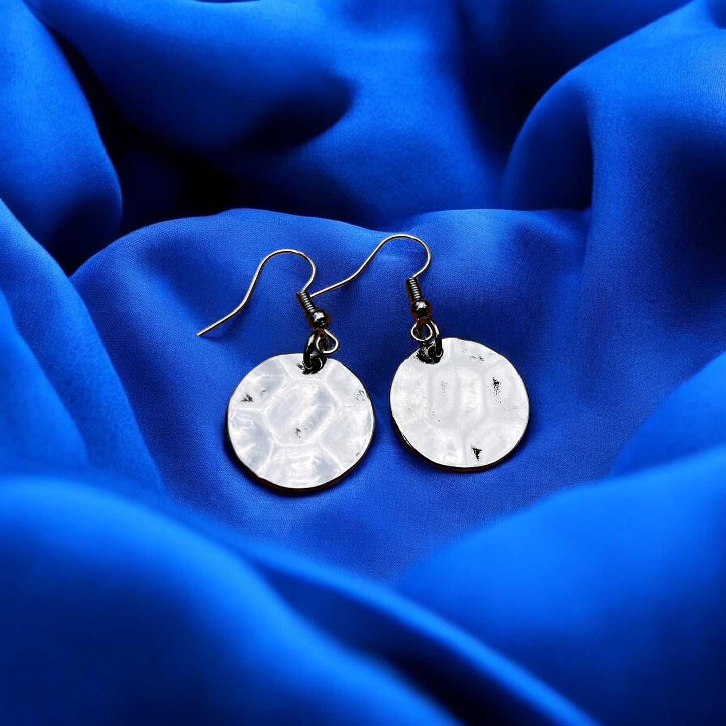 Textured Silver Disc Drop Earrings | Minimalist Round Dangle Earrings