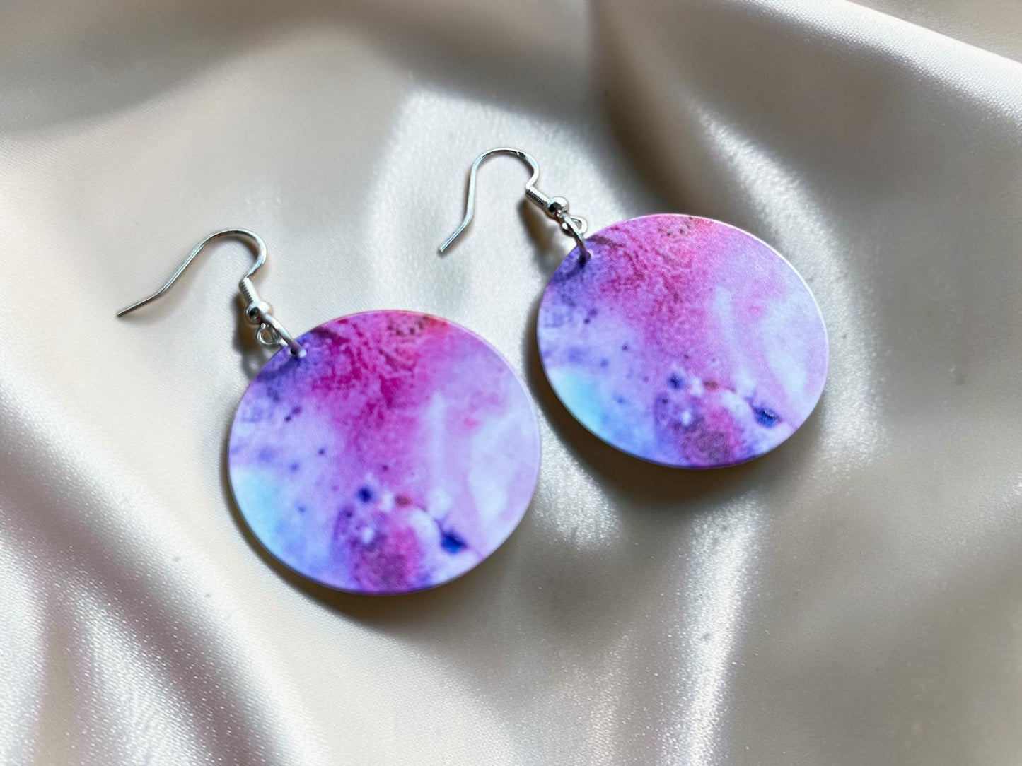 Watercolor Pink Purple Disc Drop Earrings